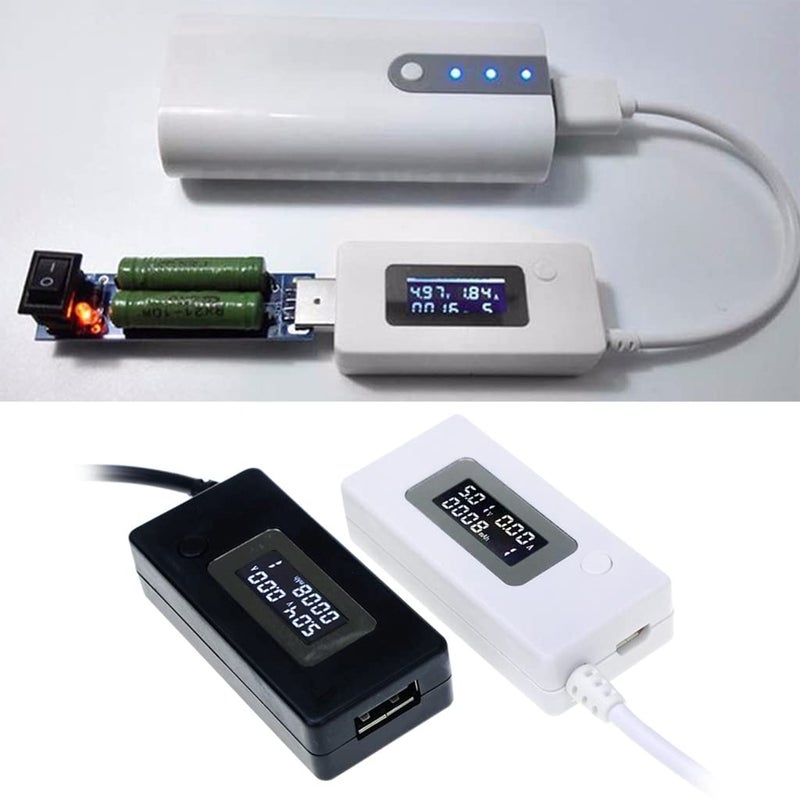 White USB Power Capacity Tester Voltage Amps Meter LCD Panel Monitor Gauge Voltmeter Ammeter - Image 3